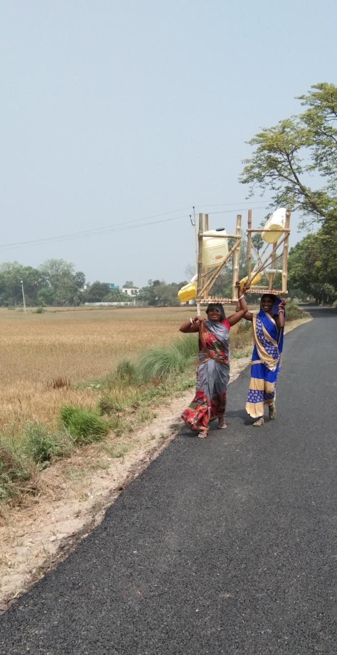 The bamboo handwashing station is very easy to transport (Image Source: Sehgal Foundation)