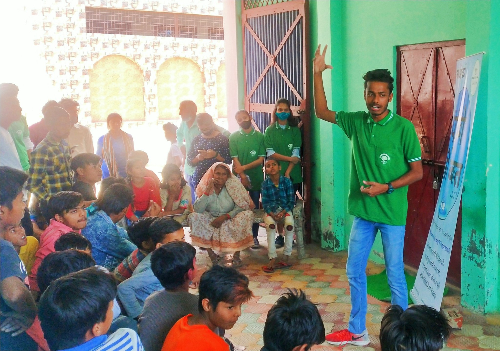 Sawan Kanojia holding a Jal Chaupal at a village (Image Source: Environment Club)