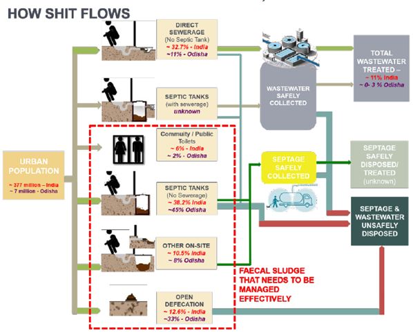 Fig: Shit flow diagram of Odisha in 2015