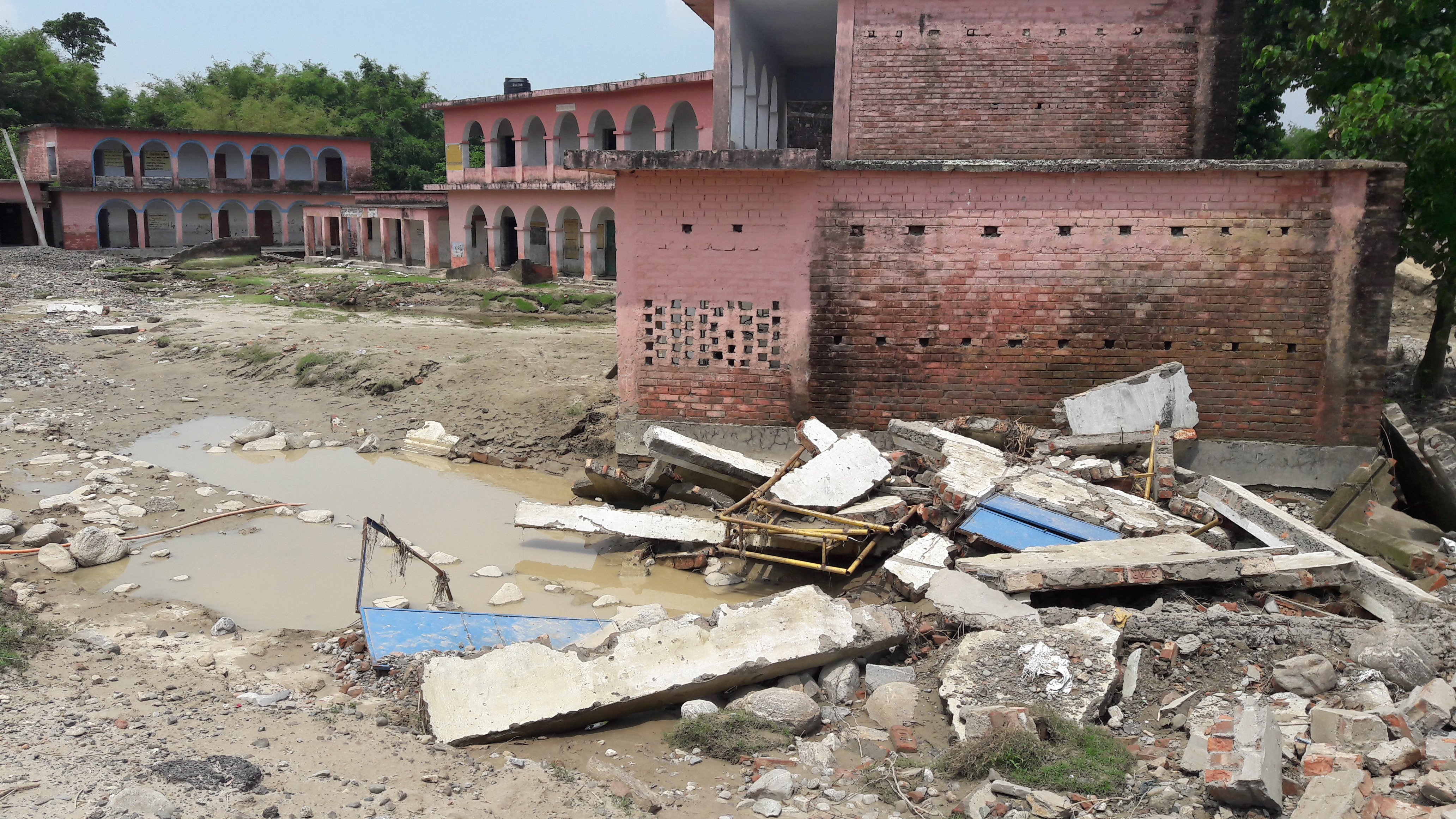 A portion of a primary school got destroyed in Araria, one of the worst affected districts in Bihar.