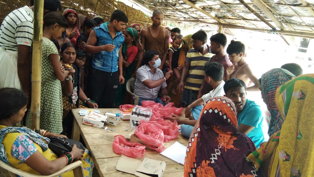 A team of doctors at Ramgarh village for post-flood medical checkup.