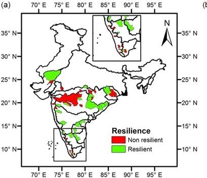Source: Sinha et al. (2018) Assessment of the impacts of climatic variability and anthropogenic stress on hydrologic resilience to warming shifts in Peninsular India. Scientific Reports, 8, 13833.