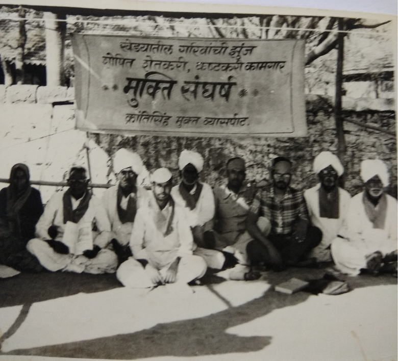 Joy third from right at an indefinite hunger strike in front of the tehsildar office to sanction the Bali Raja dam in 1985-86.