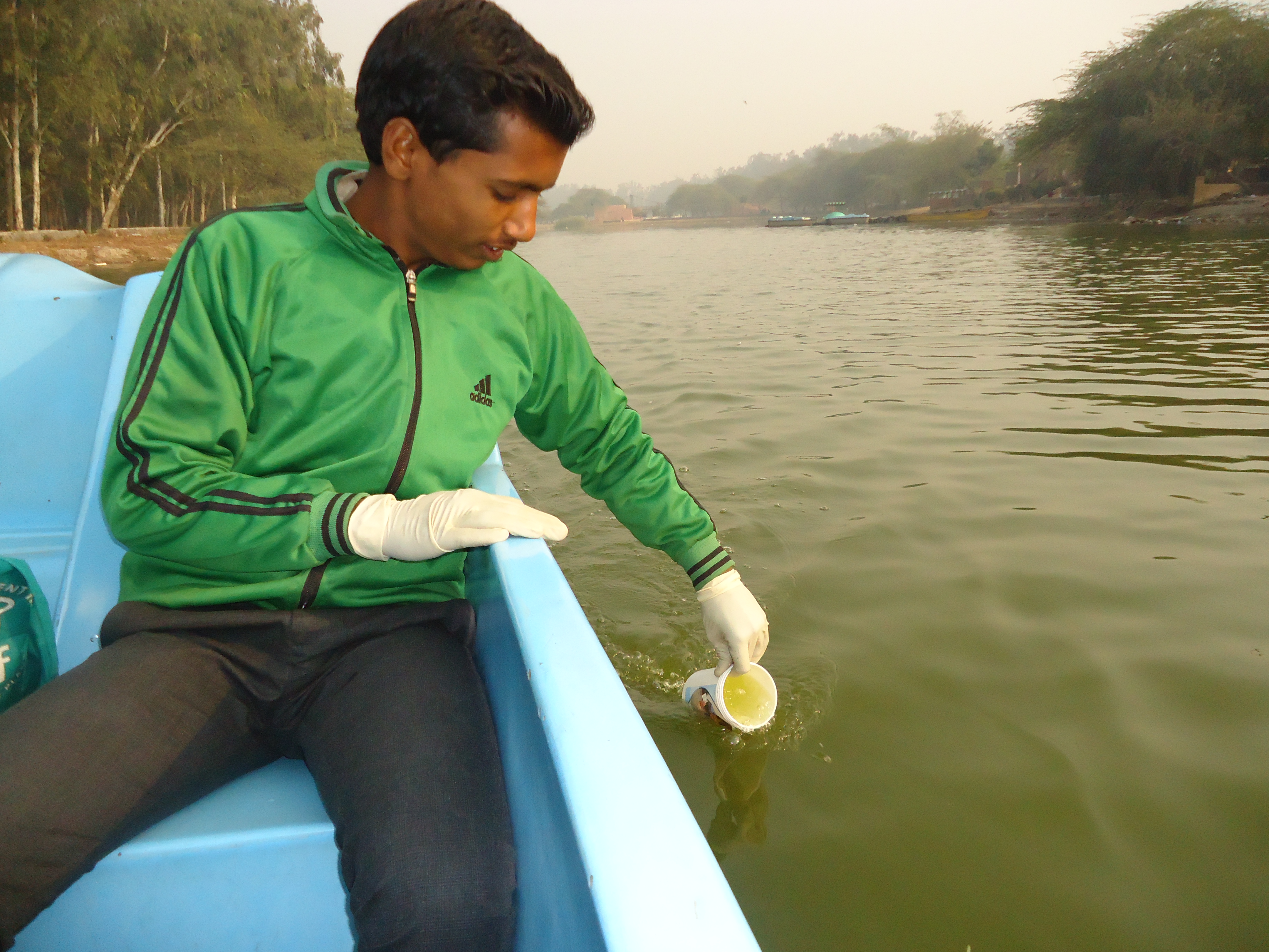 Collecting water sample for testing