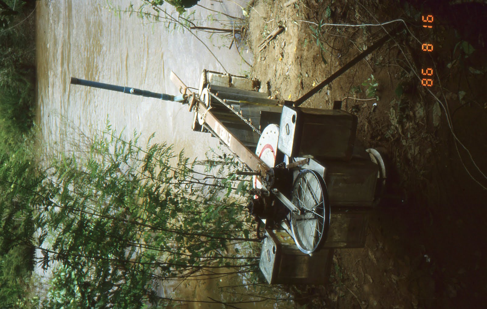 Linear turbine ready for trials in Pai river northern Thailand 1986