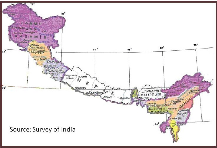 Map of the Himalayan states of India