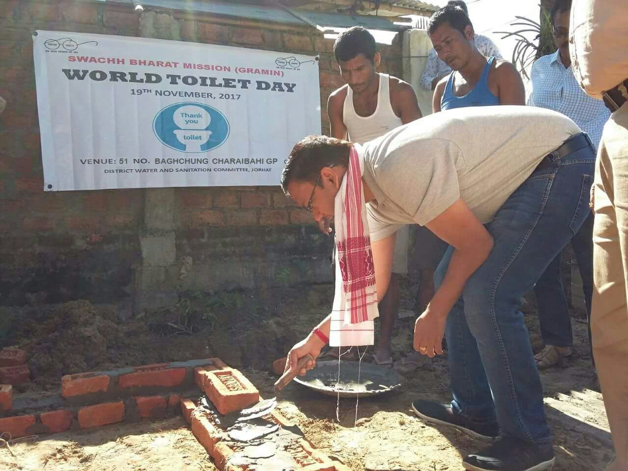 Jorhat DC Virendra Mittal lays the foundation stone of project ‘Daan Toilet’ at 51 Baghchung Committee in Jorhat district of Assam.