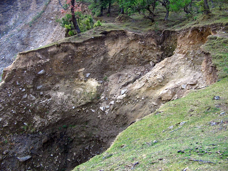 Landslide across a trekking path