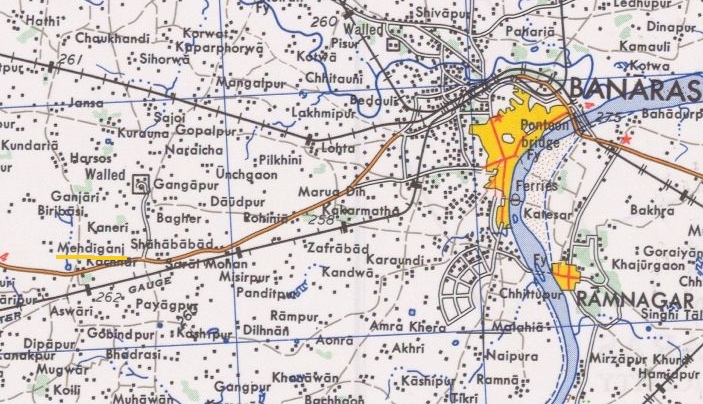 Excerpt of map NG44-12A showing Varanasi and Mehdiganj