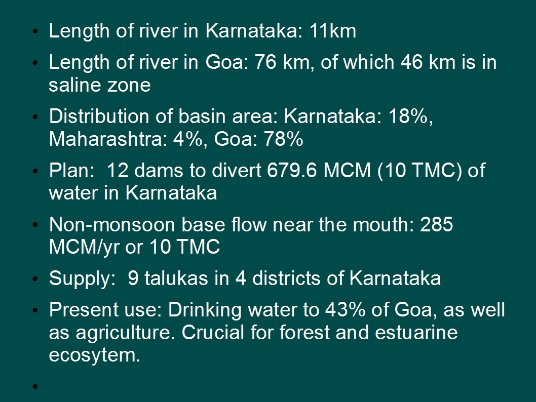 The Mhadei dispute in numbers: Key figures related to the dispute (readable version attached)