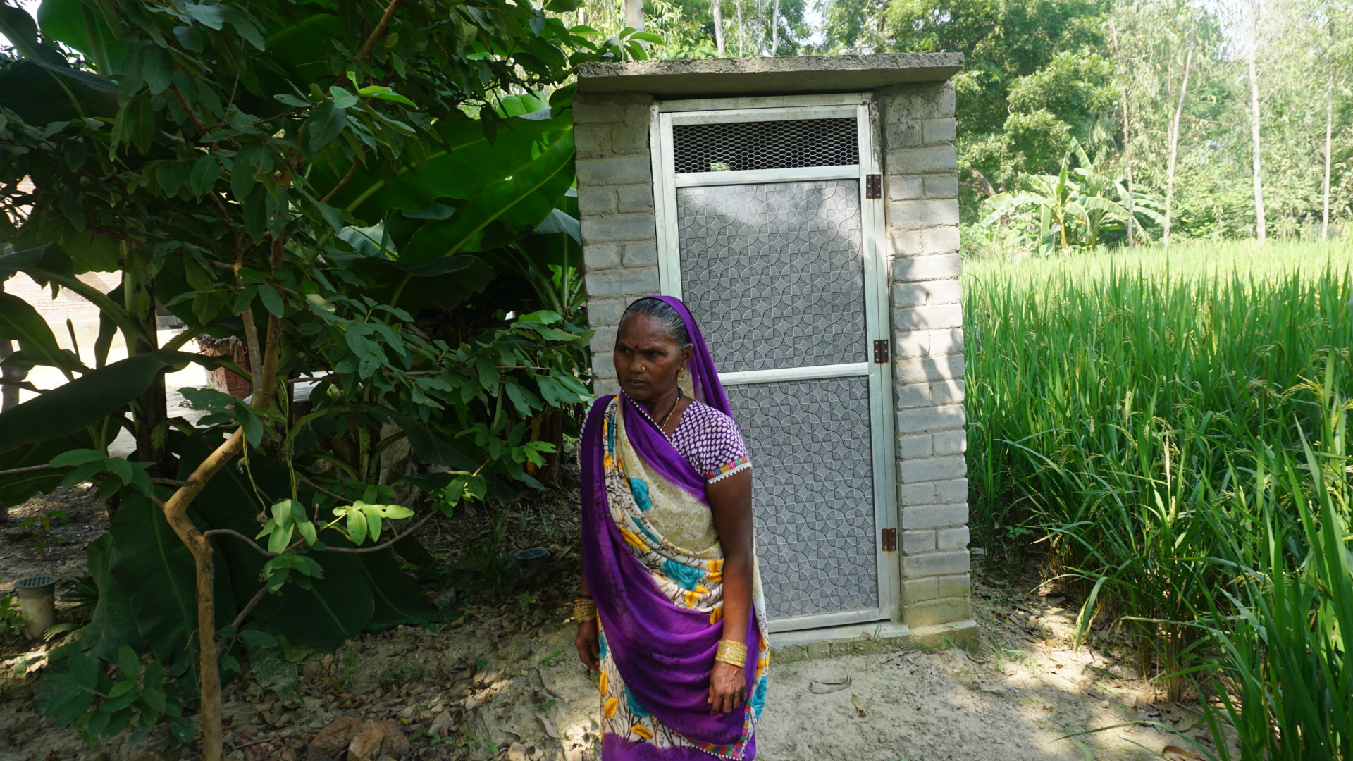 Shivkumari near her toilet. (Source: 101Reporters)