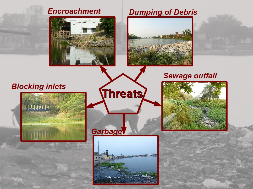 Encroachments, dumping of debris, sewage outfalls, and blocking of inlets all threaten the lakes