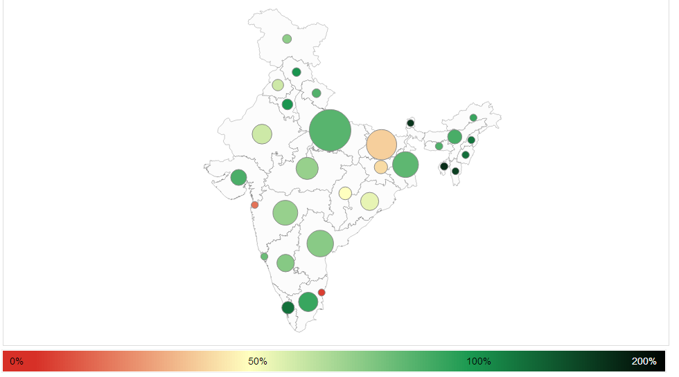 Simple map where colour denotes the number of rural households that have toilets (Source: IWP)