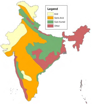 Dryland areas in India. Source: Desertification and Land Degradation Atlas of India ISRO (2016)