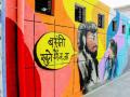 Pop culture icons like Gabbar Singh are painted on the walls of a toilet complex in New Delhi (Image: Project Raahat, Enactus)