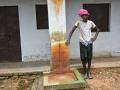 The colour of the tiles around the public stand-post at Talabeda, Odisha have changed from white to red due to iron contamination.