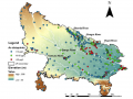 Arsenic concentration in groundwater of Uttar Pradesh shown by blue, green and red circles. Image courtesy: India Science Wire