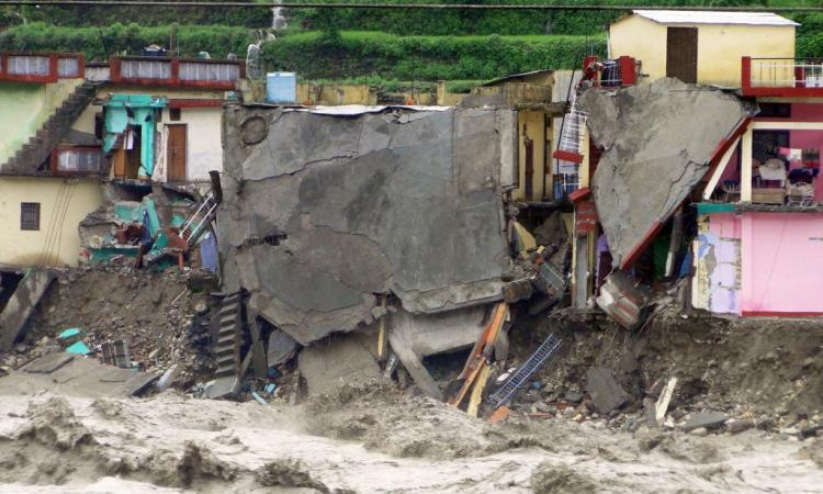 Buildings and roads washed away, floods in Uttarkashi (Image: Oxfam International)