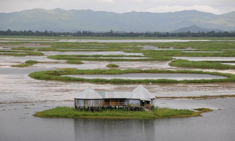A home on Loktak lake in Moirang, Manipur (Image: Sharada Prasad CS, Wikipedia Commons)
