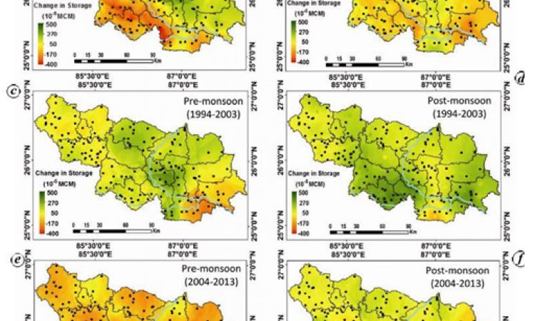 वर्ष 1984 से 2013 के दौरान मानसून से पहले और बाद में भूजल स्तर की स्थिति