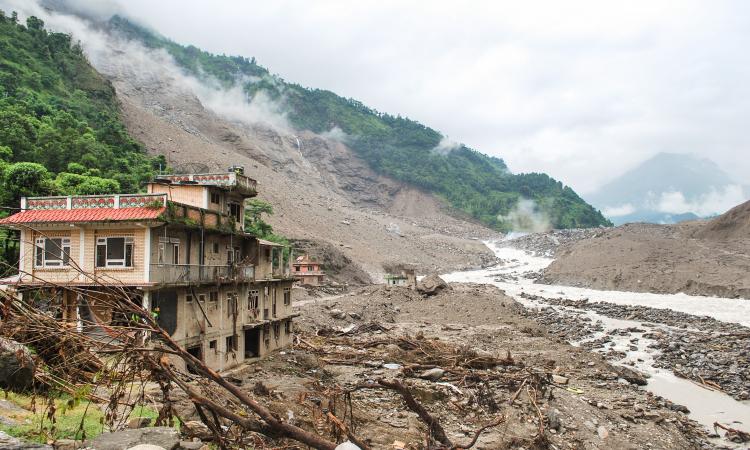 Landslide blocks Sun Koshi river, Nepal