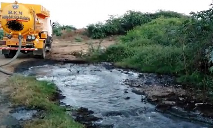 Faecal sludge gets illegally dumped in a water body.