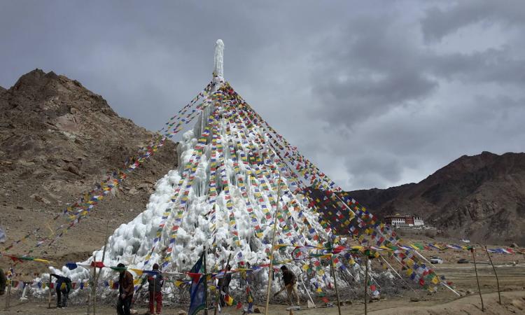 Ice Stupa: Made from artificial glaciers, they store wasting winter water that melts & feeds farms when water is scarce (Source: The Ice Stupa Project)