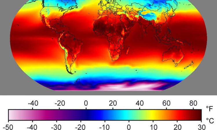 Annual average temperature map (Source: Robert A. Rohde via Wikimedia Commons)