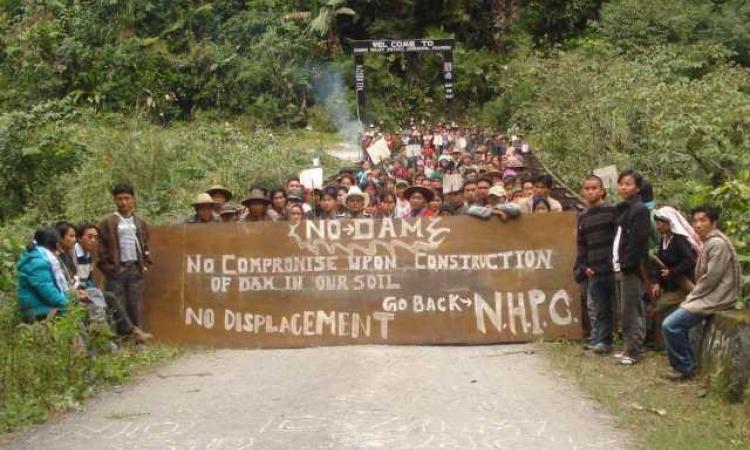 People protesting Dibang Project (Source: SANDRP)