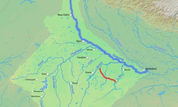 Ken-Betwa river link shown on a map. (Source: Shannon via Wikipedia) 
