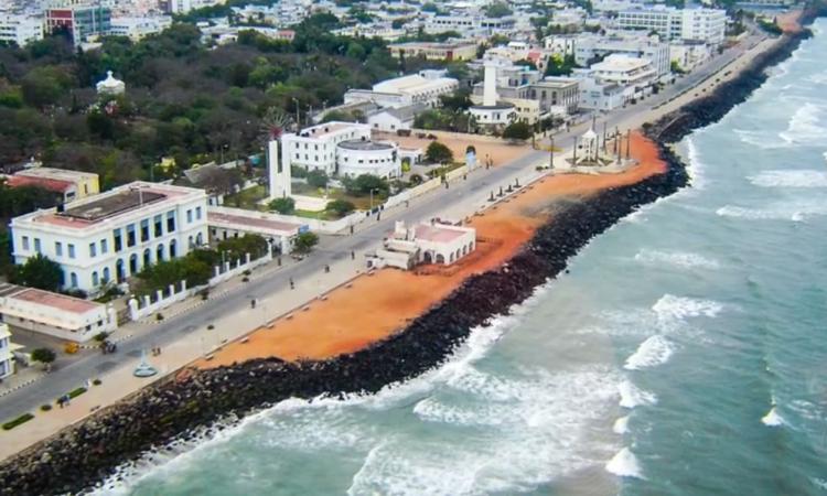 Seawall lines Pondicherry's Promenade beach. (Image courtesy: Lalit Verma for India’s disappearing beaches - A wake up call)