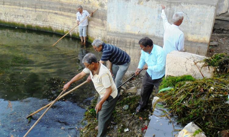 Citizens of Udaipur get together to remove water hyacinth from the Pichhola lake.